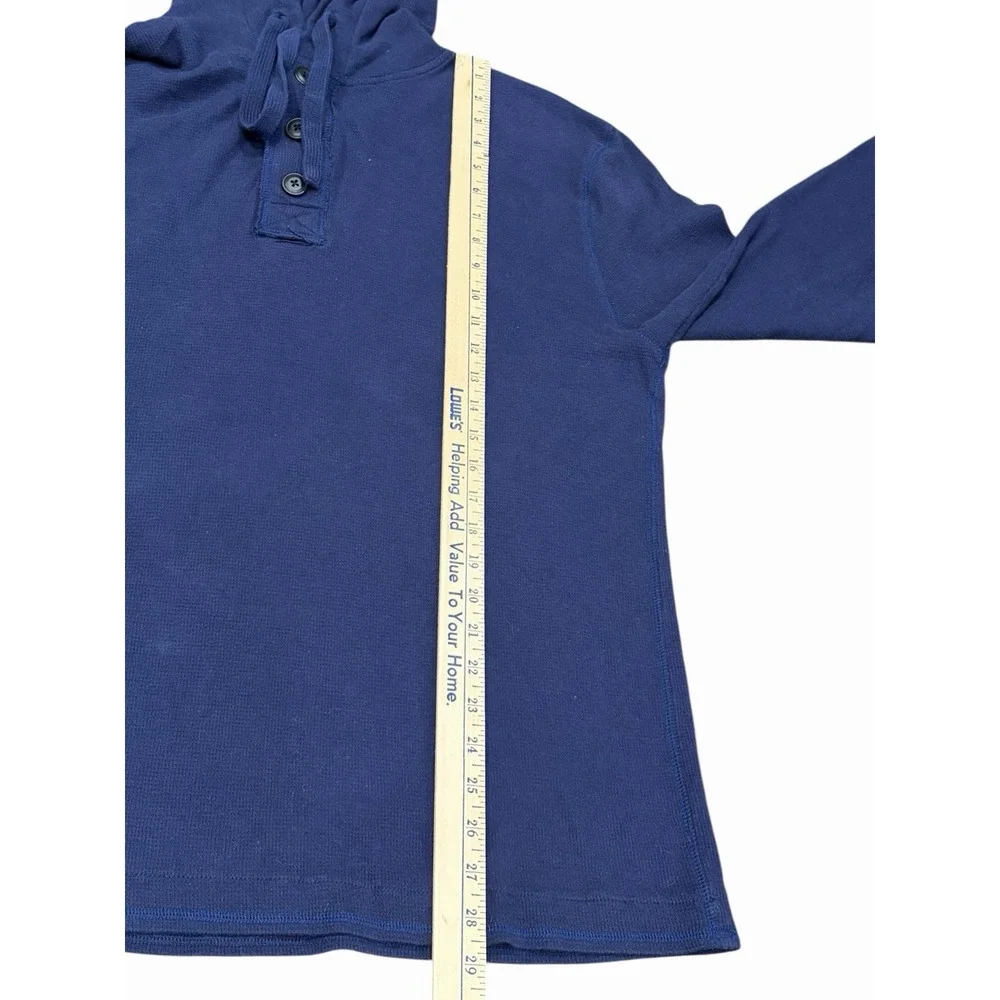 Club Room Mens Long Sleeve Waffle Knit Thermal Henley Hoodie Fitted XXL Blue‎